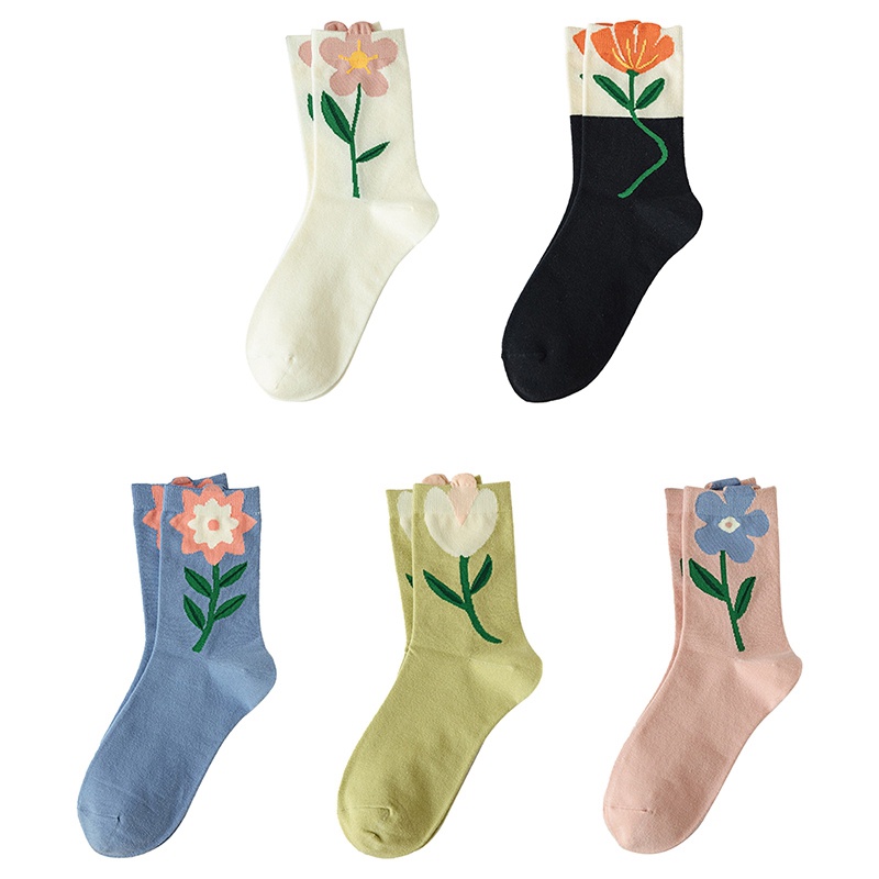 1 Đôi Tất Cotton Hoạ Tiết Hoa 3D Thời Trang Dành Cho Nữ