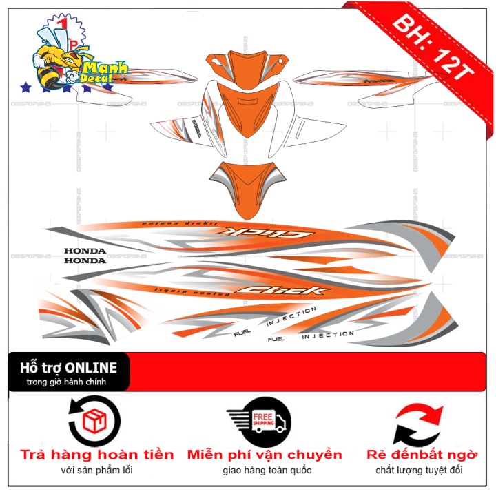 Ten rời xe Click 110 dán xe trắng