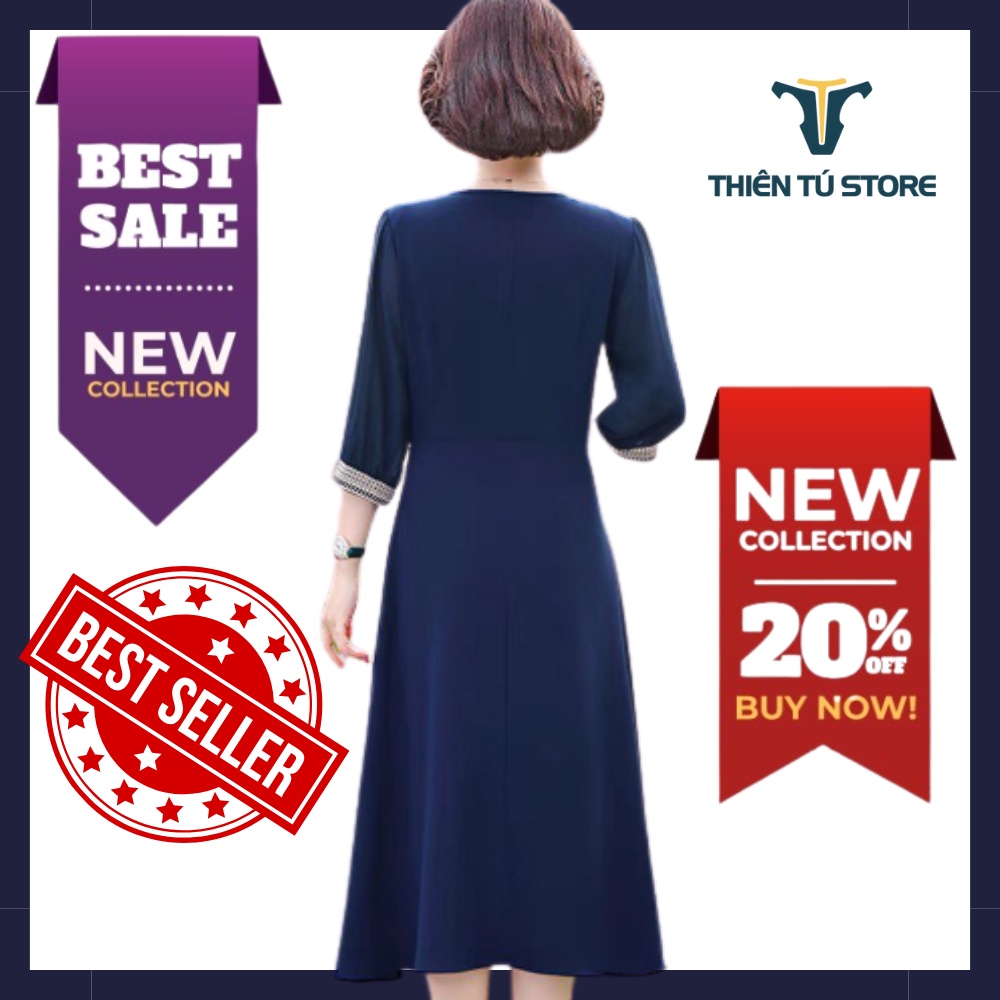 Đầm trung niên nữ sang trọng dự tiệc Thiên Tú cổ tròn ngắn tay chất voan mịn đẹp dáng suông dài đến cổ chân màu đơn sắc