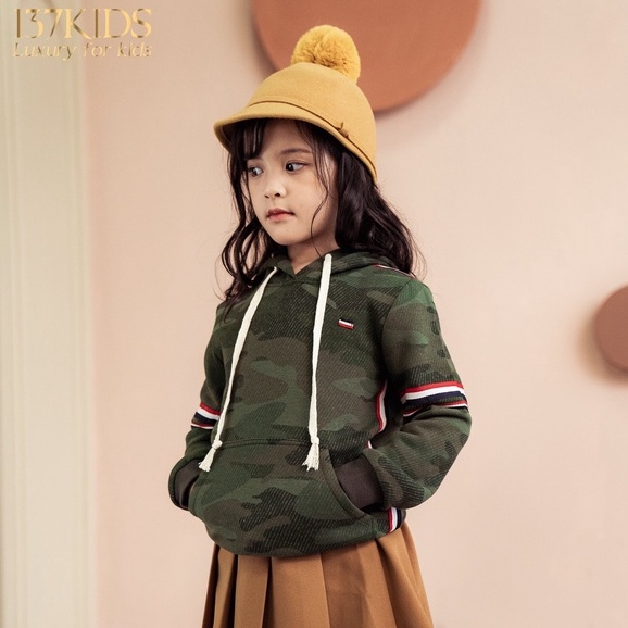 Áo nỉ hoodie bé trai bé gái 137KIDS thiết kế màu rêu cao cấp