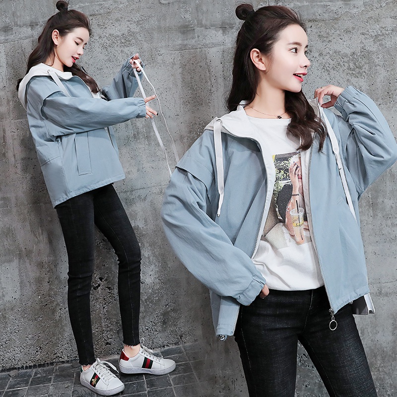 Áo Khoác Bóng Chày Có Mũ Trùm Dáng Rộng Phong Cách Hàn Quốc Thời Trang Xuân Thu Cho Nữ