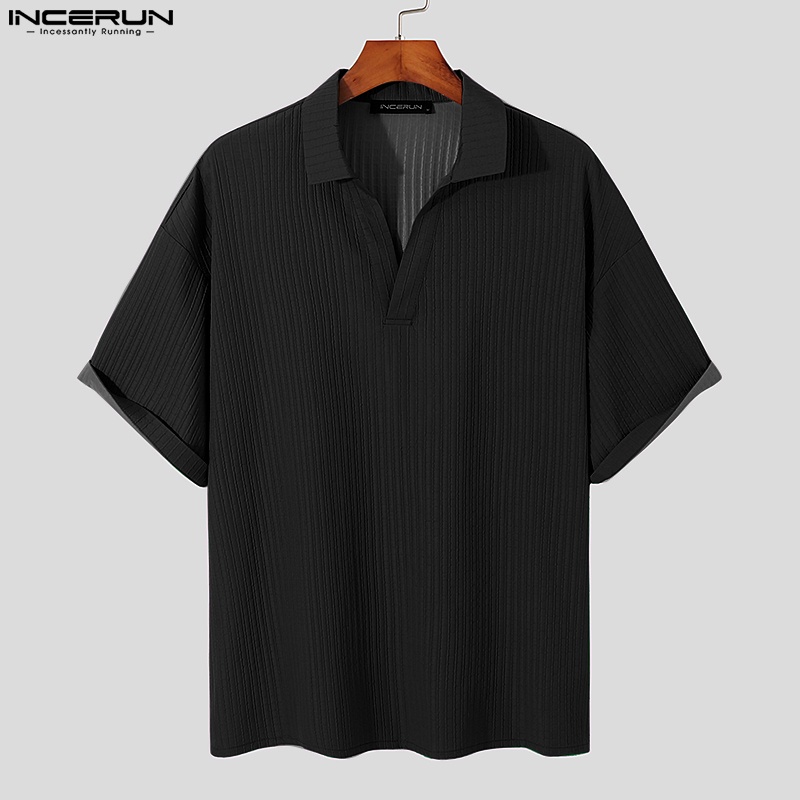 Áo sơ mi Incerun ngắn tay 3 màu trơn tuỳ chọn phong cách Hàn Quốc dành cho nam