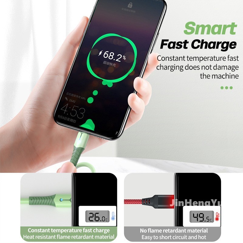 Dây Cáp Sạc Nhanh 5A Bằng Silicon Mềm Cho micro USB Android Type-C Có Đèn Báo