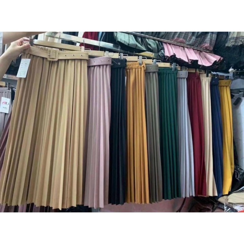 Chân Váy Xếp Ly Kèm Đai