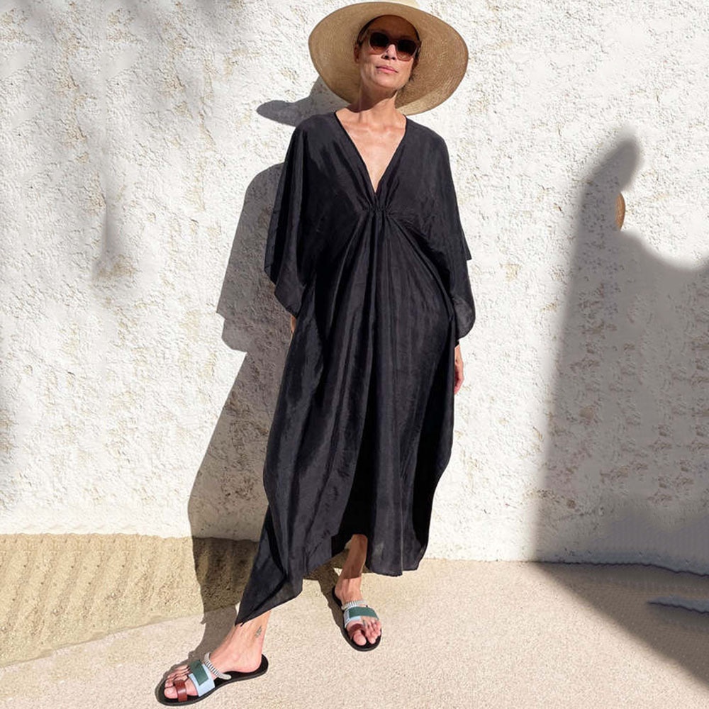 BBB Women’s Solid Color Beach Smock Loose Oversize Bikini Cover Up Sunscreen Beach Skirt Kimonos Bathing Suit