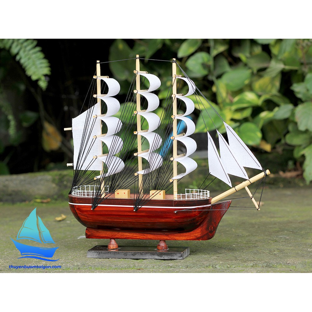 Thuyền buồm gỗ phong thủy trang trí 26cm gỗ tự nhiên, quà tặng khách hàng