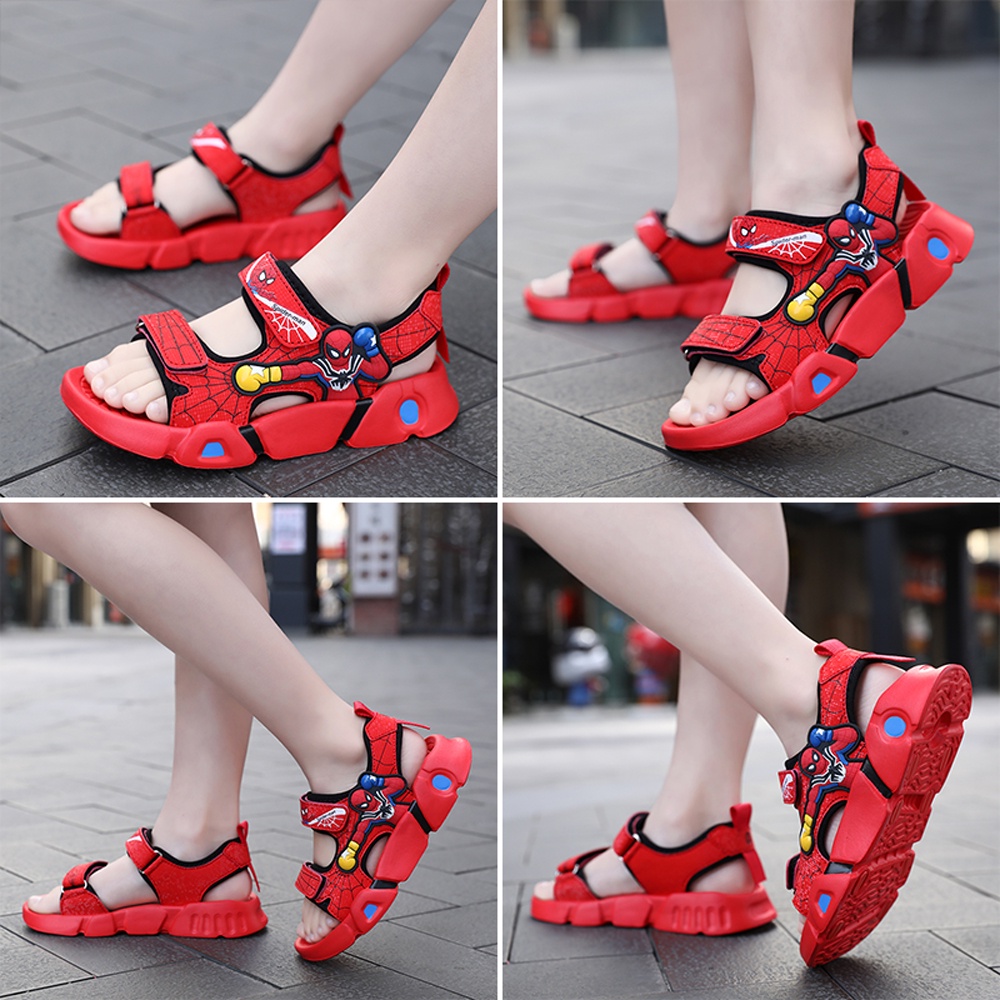 Xăng đan chống trượt họa tiết người nhện hoạt hình 2 màu xinh xắn cho bé trai size 27-37