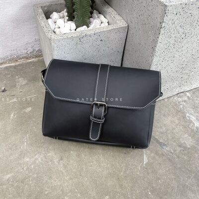 Túi đeo chéo Nam Nữ da PU nguyên tấm basic, túi xách vintage hiệu ứng chỉ đậm GATE6 - YH3378