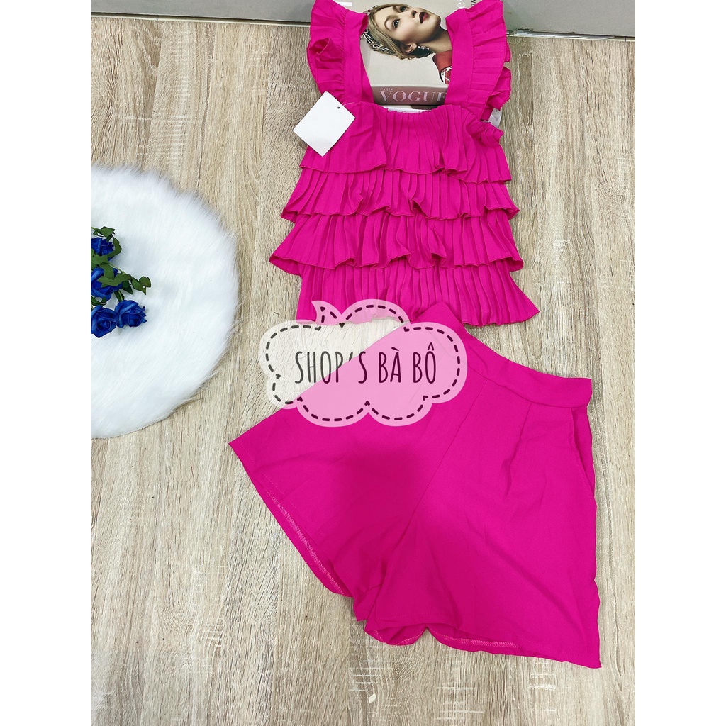 Set đi chơi cho nữ, áo tay tiên nhiều tầng, quần short có túi, vải mềm, đẹp, hàng form chuẩn siêu xinh
