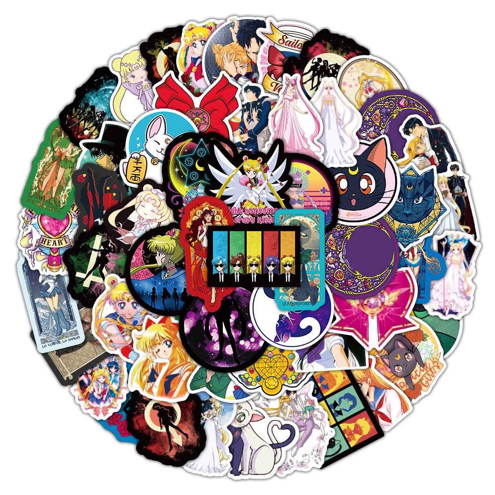 Set 100/50/25/10 Nhãn Dán Thủy Thủ Mặt Trăng Trang Trí Đa Năng