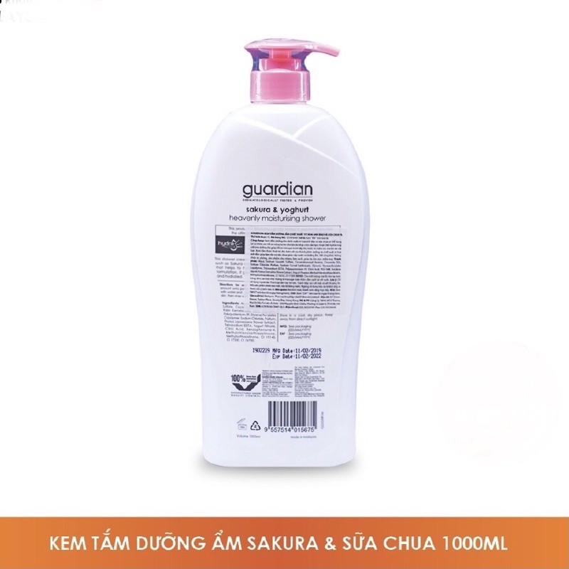 Sữa Tắm Guardian Dưỡng Ẩm Hoa Anh Đào &amp; Sữa Chua Sakura &amp; Yogurt Heavenly Moisturising Shower 1000ml / 1L