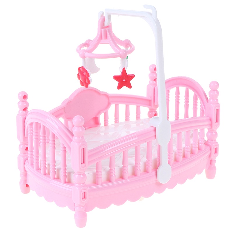 Bộ giường ngủ và ngựa gỗ mini cho búp bê barbie phụ kiện trang trí nhà búp bê ANDATOY AD948