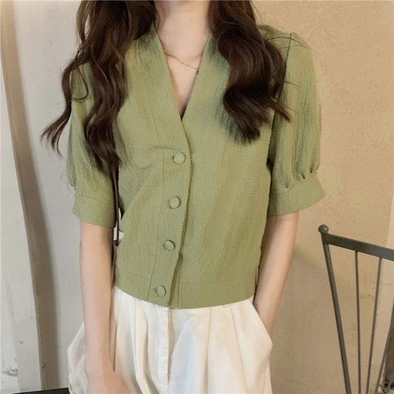 [SẴN] Áo croptop kiểu sơ mi nữ ngắn tay Ulzzang Quảng Châu ASC1
