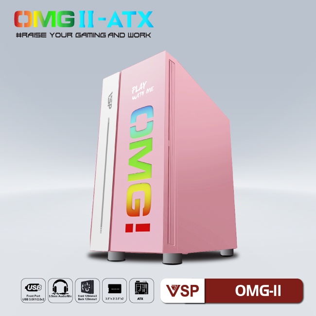 Vỏ máy tính Case VSP OMG II ATX LED Gaming (HỒNG) - Hãng phân phối