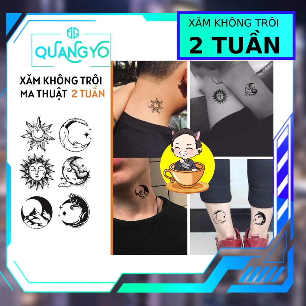 Hình xăm không trôi mặt trăng, mặt trời con mèo cách điệu, Xăm giống Inkaholic