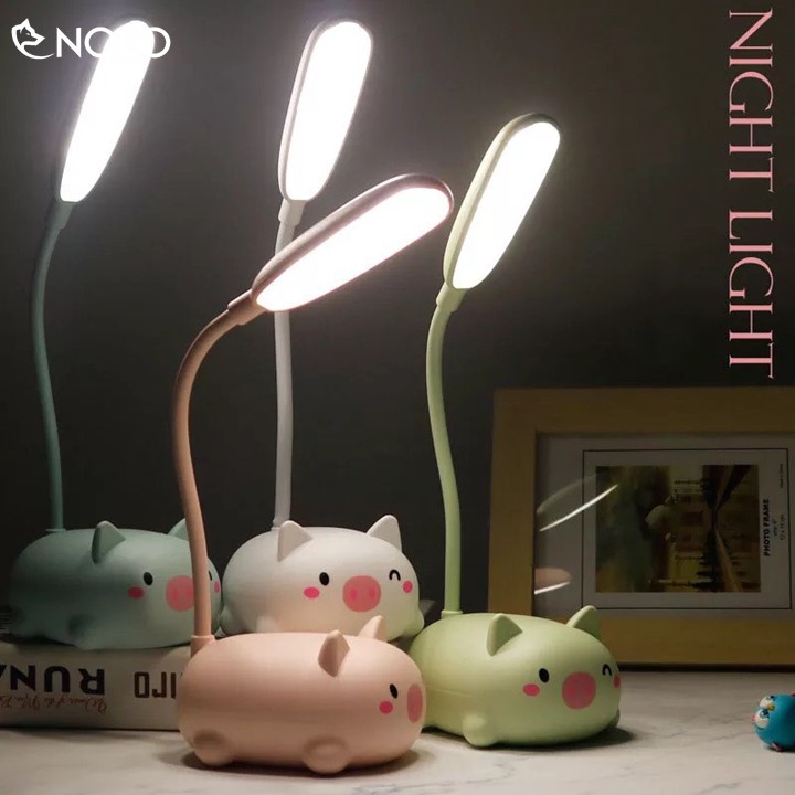 Bộ Đèn LED Để Bàn Pin Sạc Thân Cổ Có Thể Gập Xoay 360 Độ Hình Chú Heo Mini Model MM01 Dễ Thương