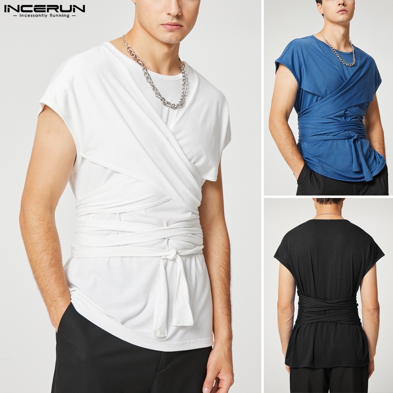 INCERUN Áo Thun Sát Nách Hoạ Tiết Dân Tộc Cho Nam Giới Size S-5XL