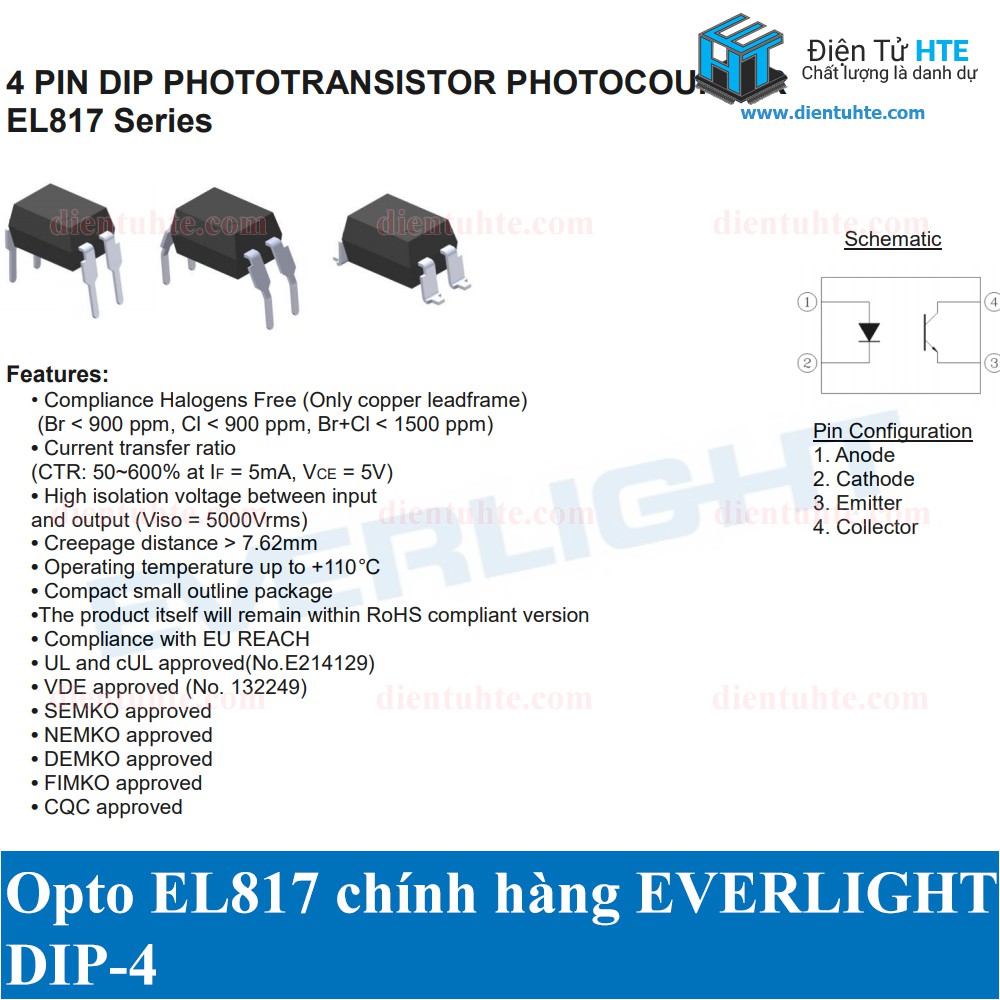 Opto cách ly quang EL817 DIP-4 EVERLIGHT chính hãng [HTE Quy Nhơn CN2]