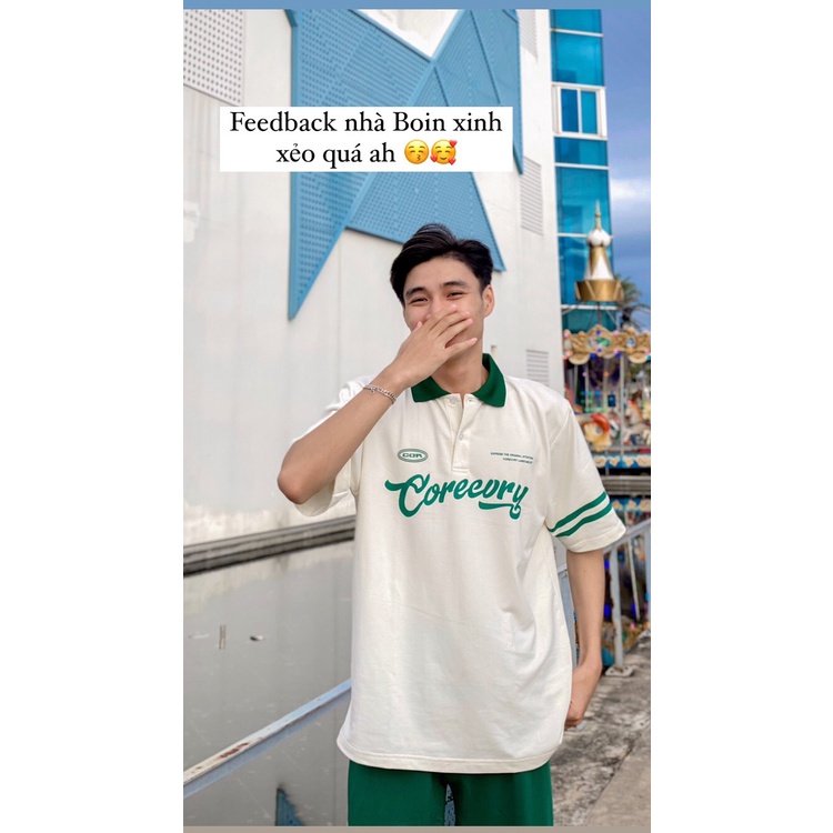 Áo polo unisex tay lỡ form rộng Coreeory, áo thun có cổ nam nữ chất cotton_ Hình thật tại Boin Store