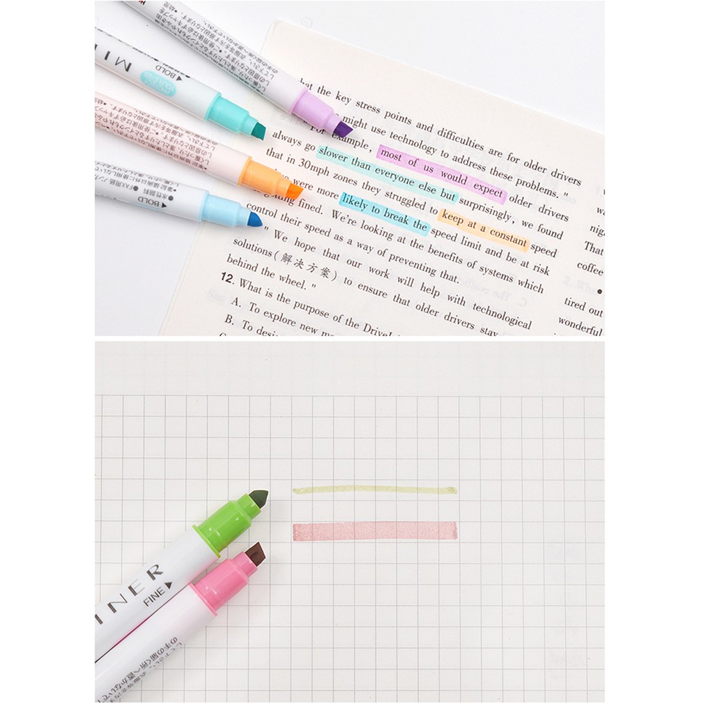 Bút dạ quang 12 bút highlight Winzige màu sắc xinh xắn hỗ trợ ghi chú