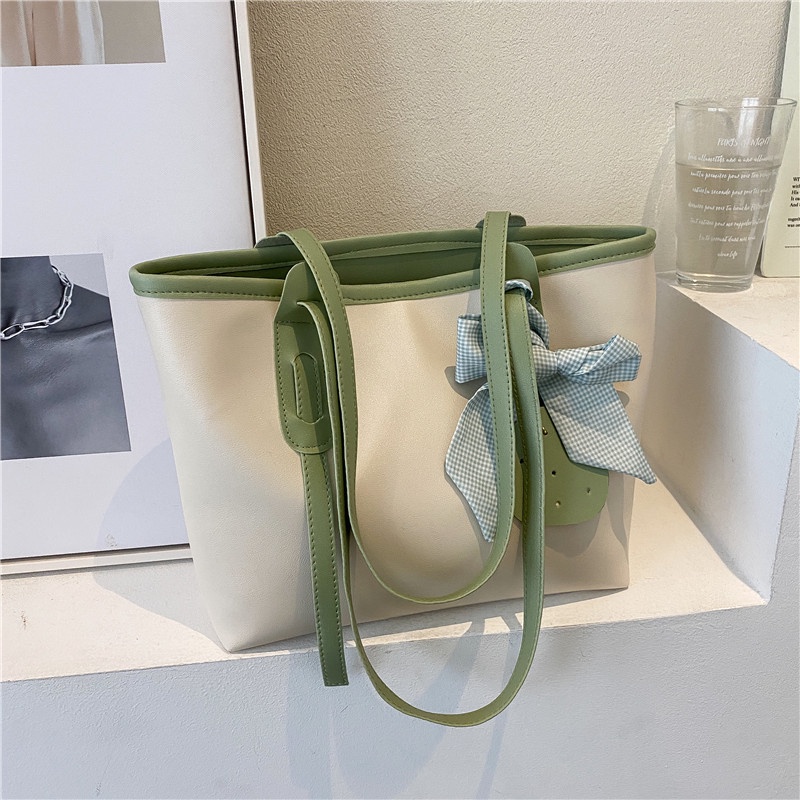 Túi Xách Cỡ Lớn Phối Màu Tương Phản Trẻ Trung Hợp Thời Trang Cho Bạn Gái