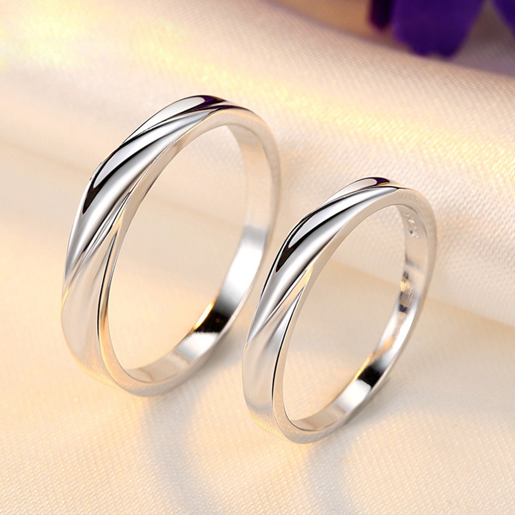 925 nhẫn bạc nguyên chất cặp đôi đan xen điều chỉnh nhẫn trang sức đơn giản