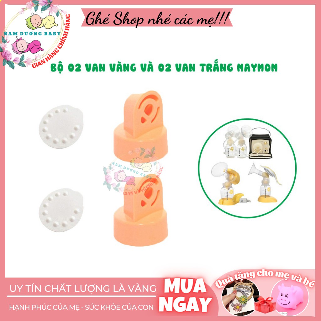 Bộ 02 Van Trắng - 02 Van Vàng Maymom Tương Thích Medela Pump - Symphony - Swing đơn - Harmony - Mini Electric