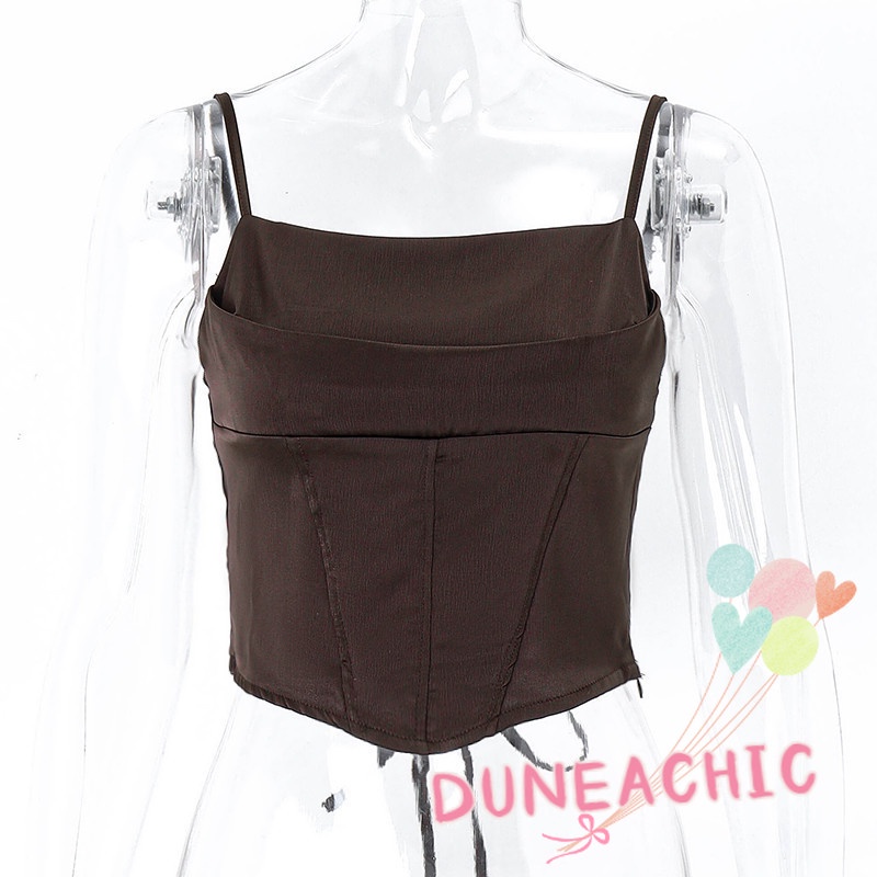 DUNEA Áo DUNEA hai dây hở lưng màu trơn phong cách đường phố thời trang dành cho nữ