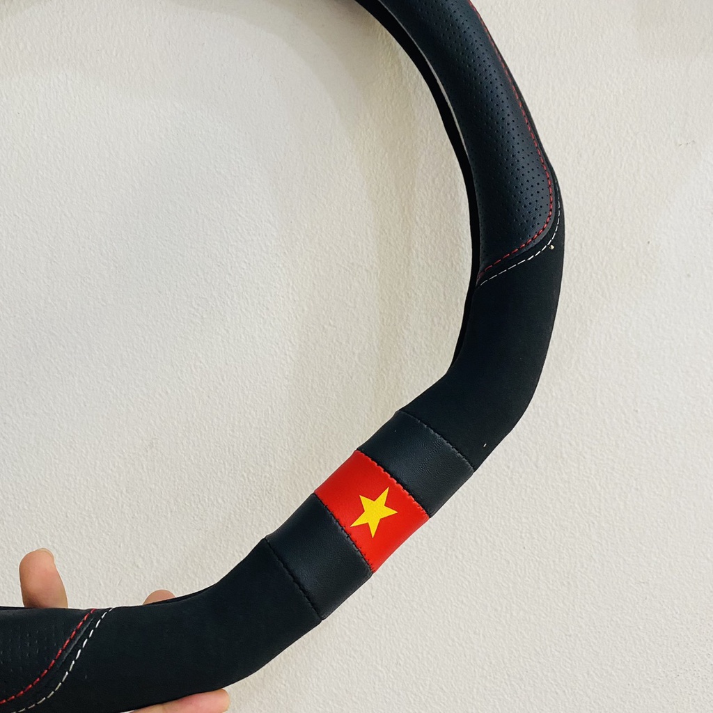Bọc Vô Lăng , Bọc Tay Lái Cho Xe Ô Tô Mẫu Cờ Việt Nam - Vô lăng chữ D - lắp xe XL7, Seltos, Almera...