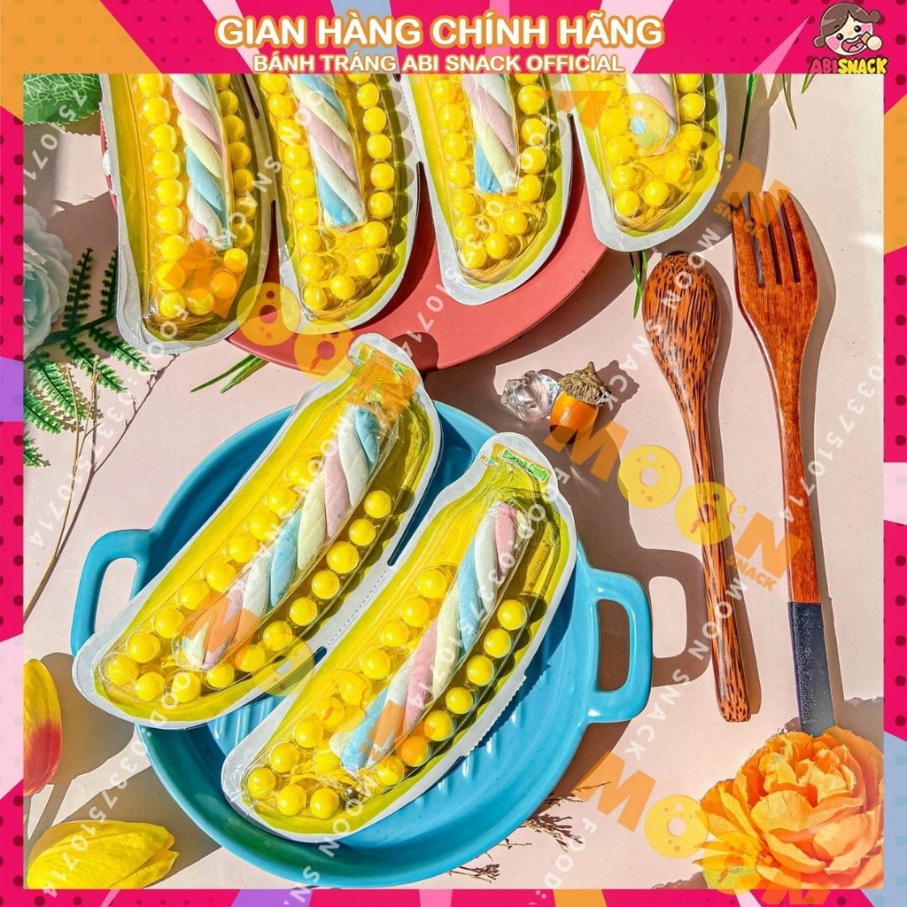 Vĩ 2 set kẹo cứng viên và dẻo mềm hình chuối/ thơm siêu ngộ nghĩnh bánh kẹo Moon Snack Food