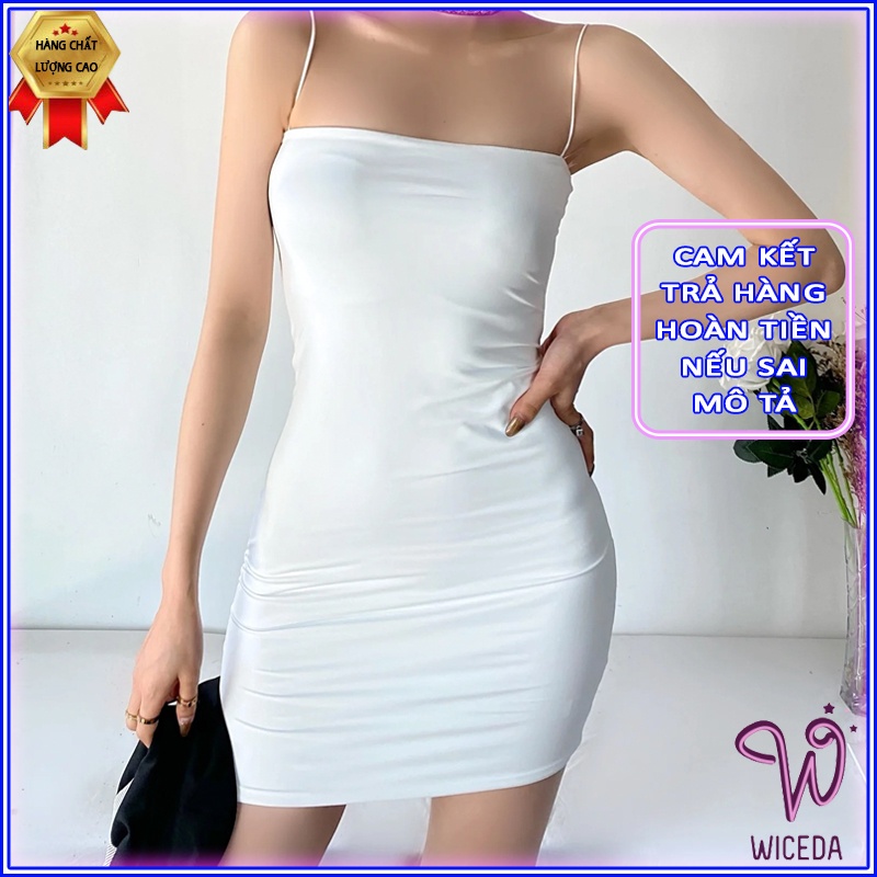 Váy 2 dây ôm body sexy thun gân dự tiệc Wiceda,đầm 2 dây trơn đen trắng chất mềm mịn VN301