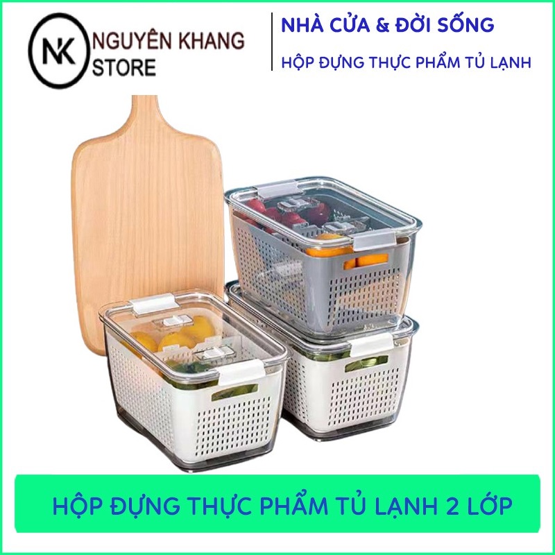 Hộp đựng thực phẩm tủ lạnh 2 lớp 3,5 lít SHIMOYAMA có lỗ thoát nước, có khóa thoát hơi, dễ dàng bảo quản rau củ