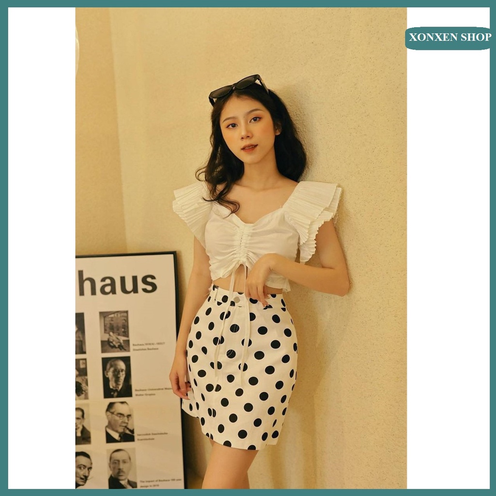 Áo kiểu croptop Áo kiểu nữ rút eo cánh tiên xếp ly XONXEN SHOP HUẾ freesize mã 8802