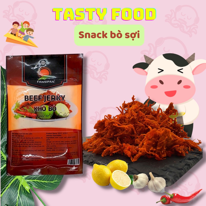 KHÔ BÒ SỢI  Fansipan thượng hạng gói 50g, bò khô sợi cay loại siêu ngon đặc sản Tasty Food