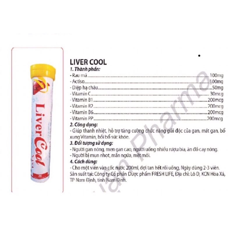 sủi liver cool giải độc gan và tăng đề kháng tuýp 20 viên