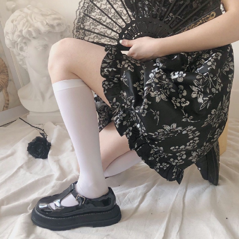 Vớ Nhung Ngắn / Giữa / Dài Qua Gối Màu Trắng / Đen Phong Cách Lolita Dễ Thương Cho Nữ
