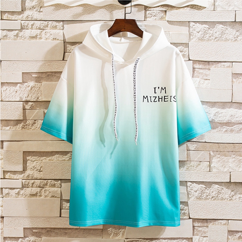 Áo hoodie tay ngắn phối màu in chữ phong cách trẻ trung cho nam | BigBuy360 - bigbuy360.vn
