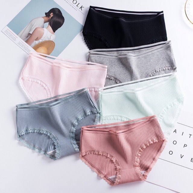 Combo 5 Quần Lót Cotton Tăm Cạp Phối Ren Kẻ Mẫu Mới