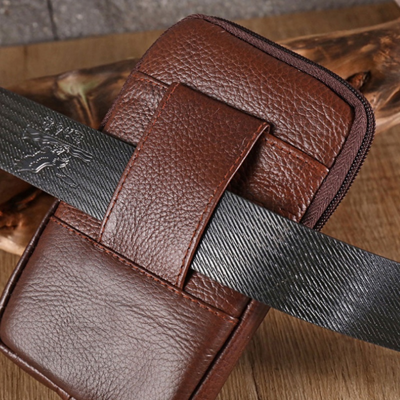 Túi Da Bò Đeo Hông Đựng Điện Thoại Phong Cách Vintage Cho Nam