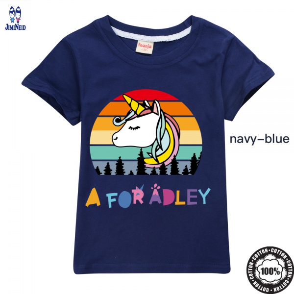 A for Adley Áo Thun Cotton Tay Ngắn Cổ Tròn In Họa Tiết Hoạt Hình Anime Dành Cho Trẻ Em