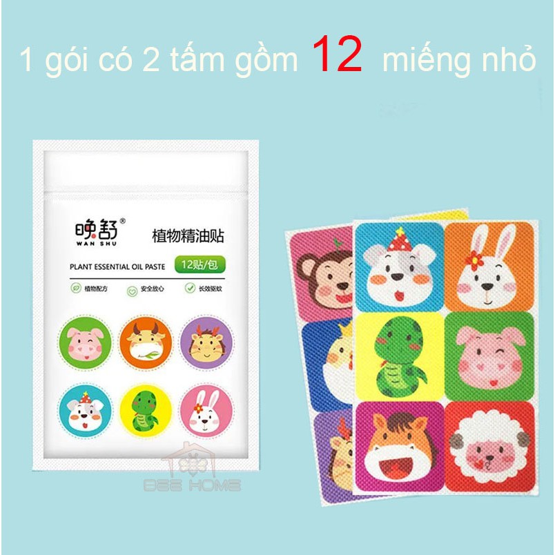 (Mới)Combo 12 Miếng Dán Chống Muỗi, Côn Trùng Cho Bé, Hương Thảo Dược Thiên Nhiên, An Toàn, Tiện Dụng_BEEHOME