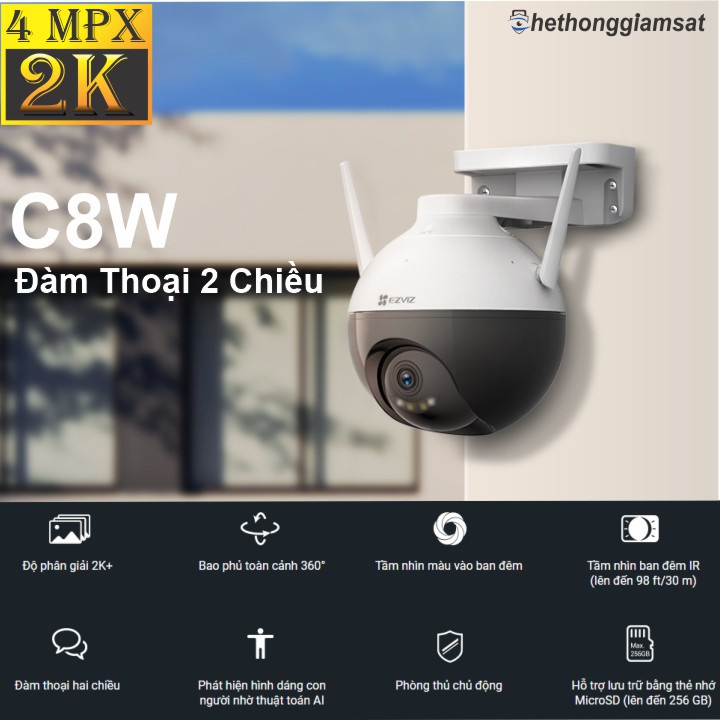 [Giá Sốc] Camera Wifi EZVIZ C8W 2K 4MPx - Ngoài Trời, Màu Bang Đêm, Xoay 360, Đàm Thoại - Chính Hãng, Bảo Hành 24 tháng