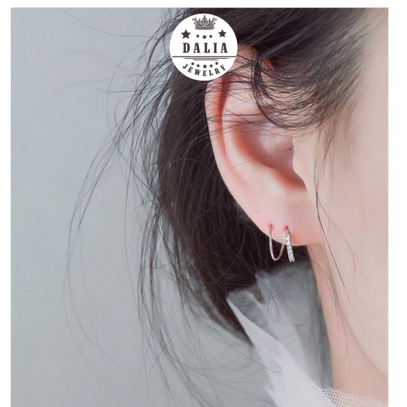 Bông tai bạc nữ lò xo dạng móc DaLiA Jewelry khuyên tai đính đá dễ đeo không cần chốt hoa tai đẹp