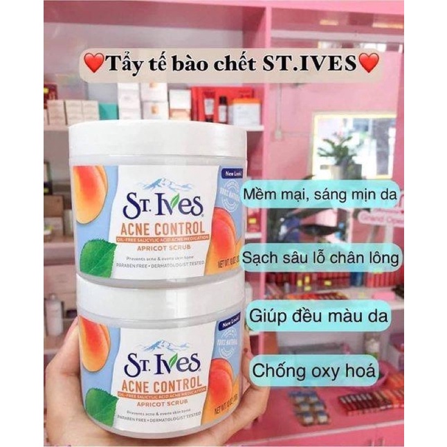 Tẩy da chết bo dy St. Ives Acne Control Apricot Scrub