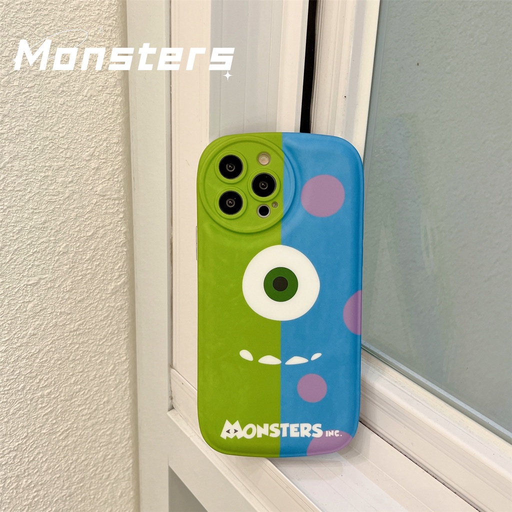 Ốp Điện Thoại Silicon TPU Mềm Hình Đôi Mắt Xanh Hoạt Hình Gắn Giá Đỡ Chống Sốc Bảo Vệ Ống Kính Máy Ảnh Cho iphone 11 12 13 Pro Max XS X XR