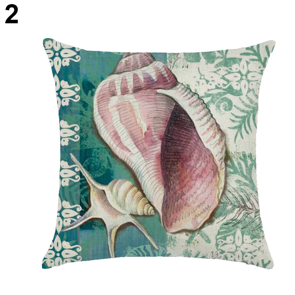 Gối tựa cổ điển in hình vỏ sò, cá heo, rùa biển trang trí ghế sofa, giường ngủ 18inch