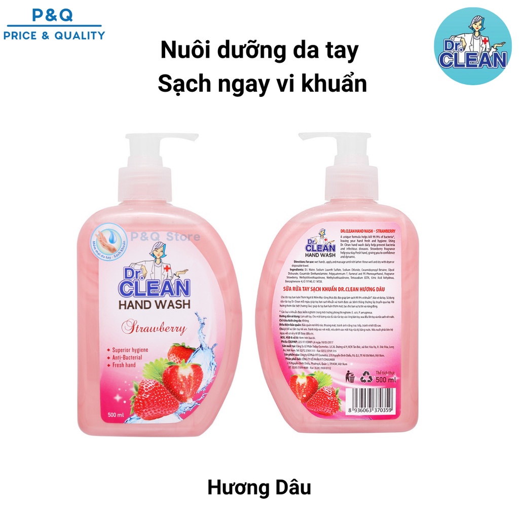 Nước rửa tay, vệ sinh, dưỡng da tay Dr Clean 500ml mẫu mới hương chanh, hương táo, hương dâu | BigBuy360 - bigbuy360.vn
