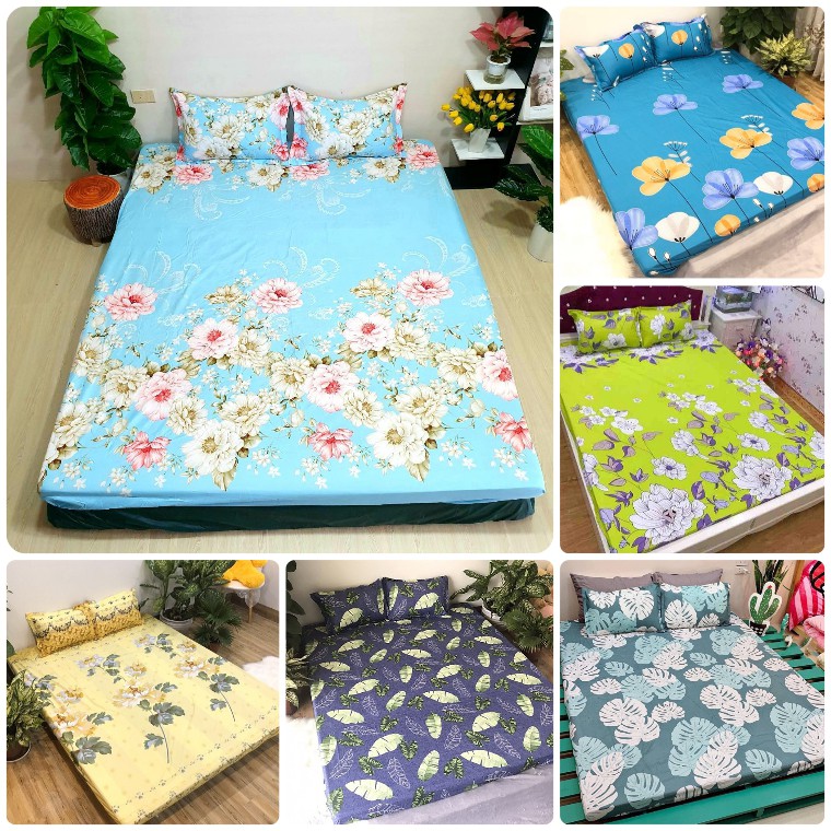 Ga Trải Giường Poly Cotton Kèm 2 Vỏ Gối Nằm m6/m8