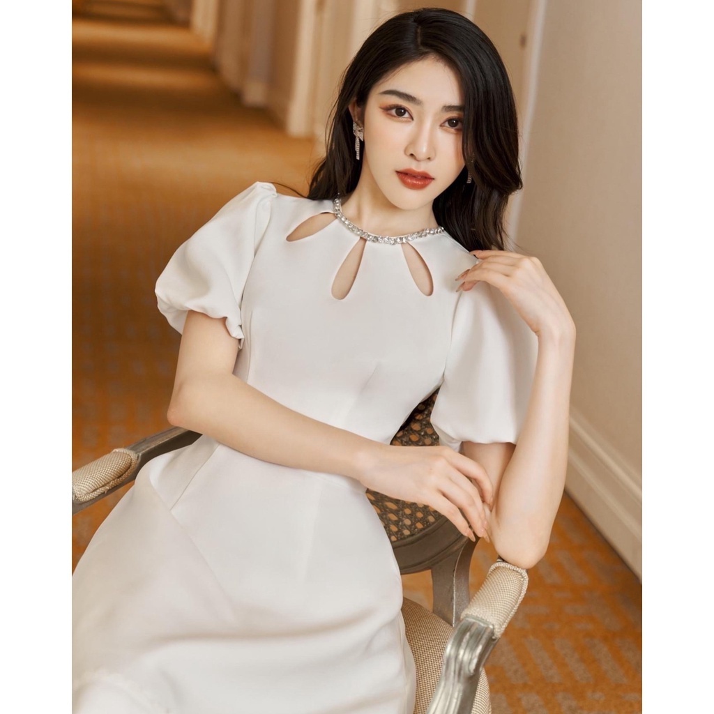 Đầm dự tiệc trắng cổ đính đá Laven Dress