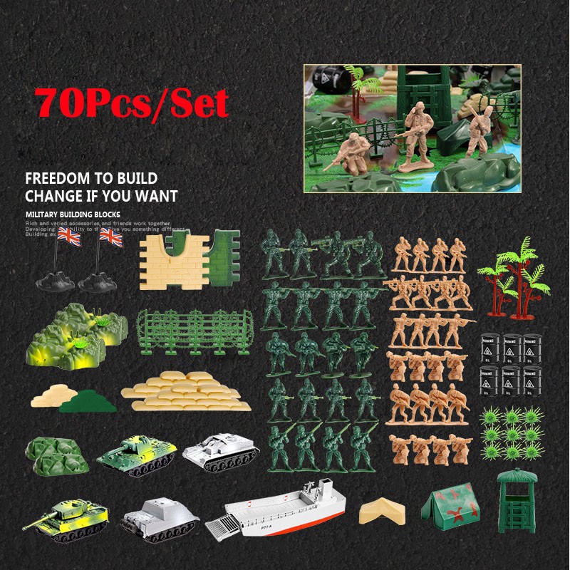 70Pcs/Lot Military Plastic Soldier Model Toy Army Men Accessories Kit for Boys